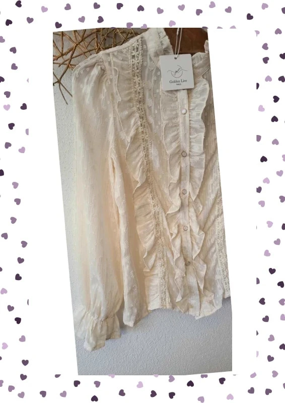Blouse crème à volants – Dentelle travaillée – S – Golden Live
